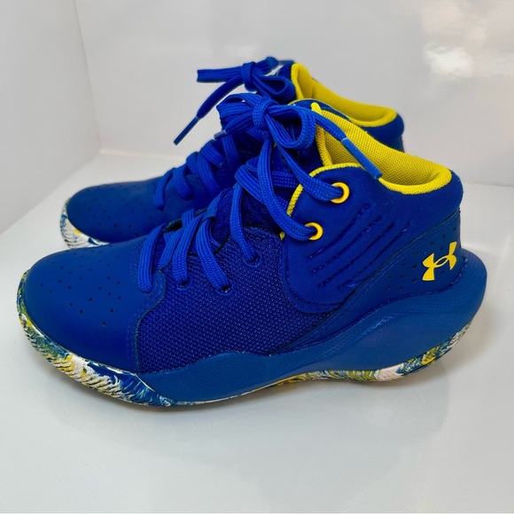 Kids Under Armour Blue and Yellow Boys Sneakers with Ankle Support, ExcellentCon - Picture 3 of 7